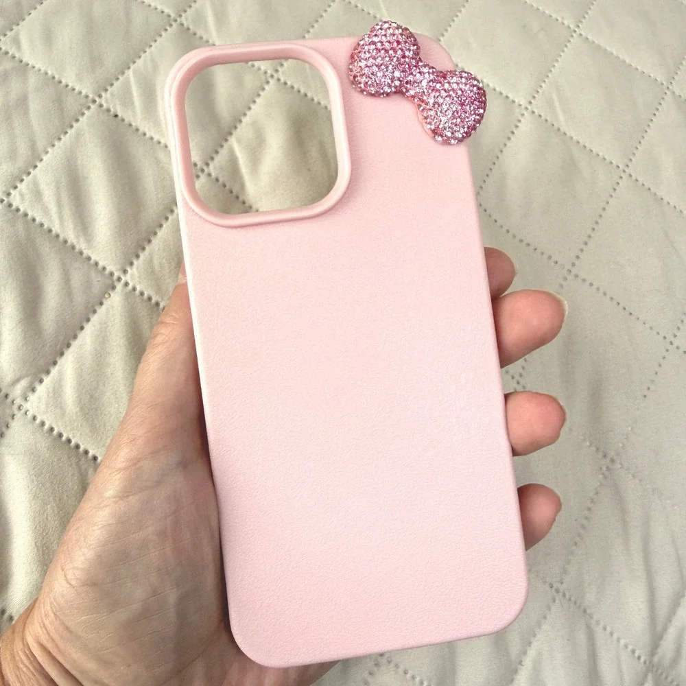 iPhone 14 Pro Max Case Pink Rhinestone Bow Coquette Aesthetic Slim Cover